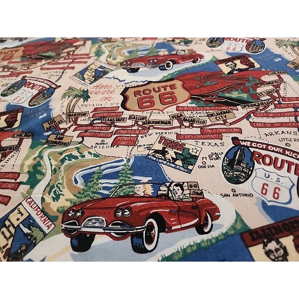 VTG Robert Kaufman Route 66 cotton Fabric OOP 43in X 22+in (@1/2 Yard) SUCH FUN!